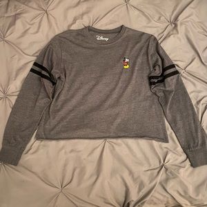 Size Medium (Juniors) Disney Grey Mickey Mouse Long Sleeve Cropped Shirt
